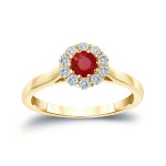 Engagement Ring with Ruby and Diamond Halo, Yaffie Gold