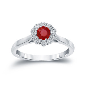 Engagement Ring with Ruby and Diamond Halo, Yaffie Gold