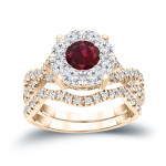 Elegant Yaffie Gold Bridal Set with Ruby Center and Diamond Braided Cluster