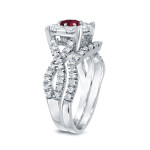 Golden Yaffie Cluster Ring Set with Braided Diamonds and 1/3ct Ruby centerpiece, weighing 7/8ct in total.