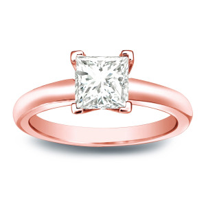 Shimmering Yaffie Gold Princess-cut Diamond Solitaire Engagement Ring with V-End and 1/3ct TDW