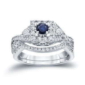 Braided Bridal Ring Set with Blue Sapphire and Diamond by Yaffie Gold (1/4ct + 1/2ct TDW)
