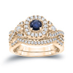 Bridal Bliss: Yaffie Gold Blue Sapphire & Diamond Braided Ring Set