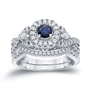 Bridal Bliss: Yaffie Gold Blue Sapphire & Diamond Braided Ring Set