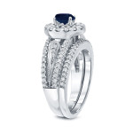 Clustered Brilliance: Yaffie Gold Sapphire and Diamond Bridal Ring Set
