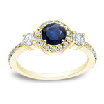 Sapphire and Diamond Engagement Ring in Yaffie Gold, Sparkling with 3/4ct Total Weight.