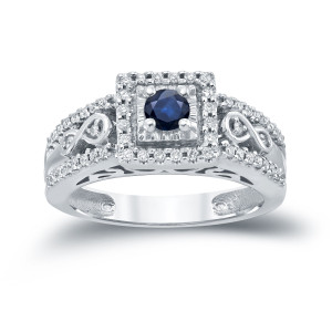 Blue Sapphire and Diamond Cluster Engagement Ring with Yaffie Gold (total weight of 1/4ct and 1/3ct TDW)
