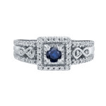 Blue Sapphire and Diamond Cluster Engagement Ring with Yaffie Gold (total weight of 1/4ct and 1/3ct TDW)