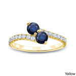 Blue and Gold Sapphire Diamond Ring with Two Prongs