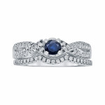 Braided Bridal Ring Set with Blue Sapphire & Diamond, Yaffie Gold (0.5ct)
