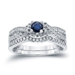 Braided Bridal Ring Set with Blue Sapphire & Diamond, Yaffie Gold (0.5ct)