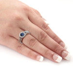 Sparkling Blue Sapphire and Diamond Cluster Ring with 1/4ct each
