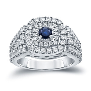 Engage in Glamour with Yaffie Gold Blue Sapphire Diamond Cluster Ring!
