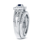 Blue Sapphire and Diamond Bridal Ring Set with Yaffie Gold Accent