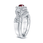 Ruby and Diamond Braided Bridal Ring Set - Yaffie Gold 1/4ct and 1/2ct TDW