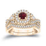 Braided Bridal Ring Set - Yaffie Gold with 1/4ct Ruby and stunning 1/2ct TDW Diamonds.