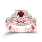 Ruby and Diamond Braided Bridal Ring Set - Yaffie Gold 1/4ct and 1/2ct TDW