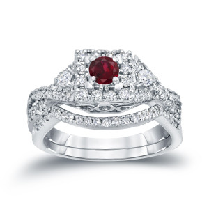 Braided Bridal Ring Set - Yaffie Gold with 1/4ct Ruby and stunning 1/2ct TDW Diamonds.
