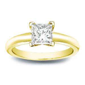 Elegant Yaffie Gold Princess-cut Diamond Solitaire Engagement Ring with V-End Setting (1/4ct TDW)