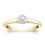 Golden Yaffie Round Solitaire Ring Set with 1/4 Carat Bezel Diamond
