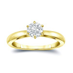 Sparkling Yaffie Gold 1/4 Total Carat Weight Round Diamond Solitaire Ring with 6-Prong Setting for Engagement