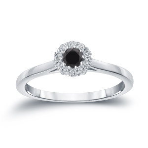 Yaffie Exquisite 0.25ct Black Diamond Halo Engagement Ring in Gleaming Gold