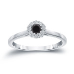 Yaffie Exquisite 0.25ct Black Diamond Halo Engagement Ring in Gleaming Gold