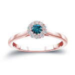Sparkling Yaffie Gold Halo Ring with 1/4ct TDW Round-cut Blue Diamond for Your Engagement