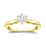 Gold 6-prong Solitaire Engagement Ring featuring a sparkling 1/4ct TDW Round-cut Diamond by Yaffie