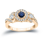 Sapphire Sparkle: 1/2ct TDW Diamond & 1/5ct Blue Sapphire Engagement Ring by Yaffie Gold
