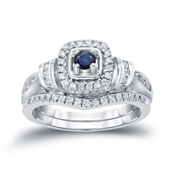 Blue Sapphire and Diamond Bridal Ring Set with Yaffie Gold Magic