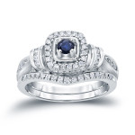 Blue Sapphire and Diamond Bridal Ring Set with Yaffie Gold Magic