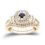 Sparkling Blue Sapphire & Diamond Bridal Set by Yaffie Gold