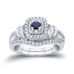 Sparkling Blue Sapphire & Diamond Bridal Set by Yaffie Gold