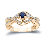 Blue Sapphire & Diamond Engagement Ring - Yaffie Gold (1/5ct & 1/3ct TDW)
