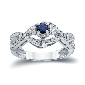 Blue Sapphire & Diamond Engagement Ring - Yaffie Gold (1/5ct & 1/3ct TDW)