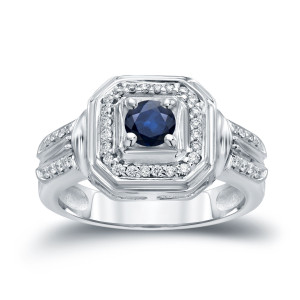 Yaffie Gold Blue Sapphire and Round Diamond Engagement Ring (1/5ct each)