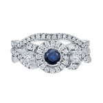 Braided Bridal Ring Set with Blue Sapphire and Sparkling Diamonds, by Yaffie Gold