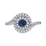 Engage with Elegance: Yaffie Gold Blue Sapphire & Diamond Halo Ring’s Magnificent Sparkle!