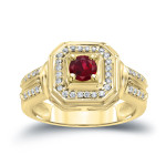 Gold and Diamond Engagement Ring with Ruby Accent (1/5ct) and Total Diamond Weight (1/5ct) by Yaffie