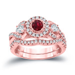 Braided Bridal Set with Diamond and Ruby - Yaffie Gold 1/5ct and 3/5ct TDW
