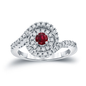Dazzling Yaffie Gold Ruby and Diamond Halo Engagement Ring