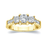 Sparkling Yaffie Gold 3-stone Diamond Engagement Ring with 1.5ct TDW
