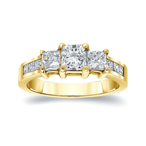 Sparkling Yaffie Gold 3-stone Diamond Engagement Ring with 1.5ct TDW