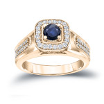 Sapphire and Diamond Engagement Ring with Yaffie Gold Sparkle (1/6ct and 1/3ct TDW)