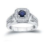 Sapphire and Diamond Engagement Ring with Yaffie Gold Sparkle (1/6ct and 1/3ct TDW)