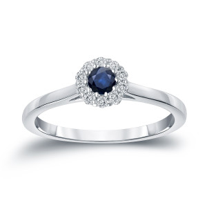 Sparkling Blue Sapphire and Diamond Halo Engagement Ring by Yaffie Gold