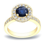 Blue Sapphire & Diamond Engagement Ring with Yaffie Gold
