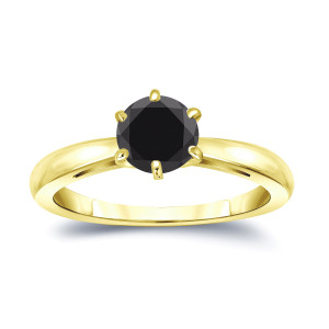 Custom Black Diamond Solitaire Engagement Ring - Handcrafted by Yaffie ™ - 1ct Gold, 6-Prong Round Cut