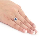 Engage in Style with Blue Sapphire and Diamond Halo Ring, Yaffie Gold 1ct Total Weight
